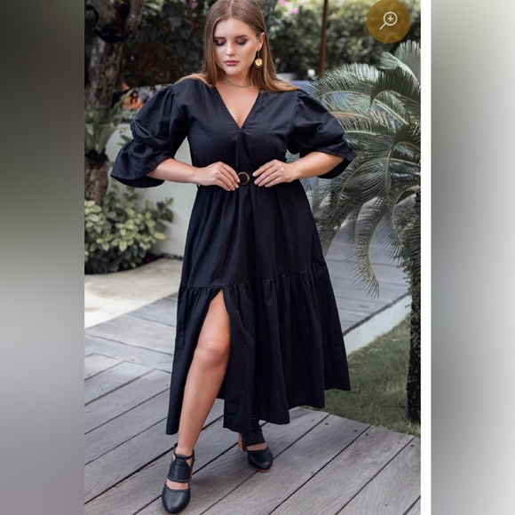 ELF Dresses & Skirts - ELF Peony Black Linen Midi Dress, Sz XXL